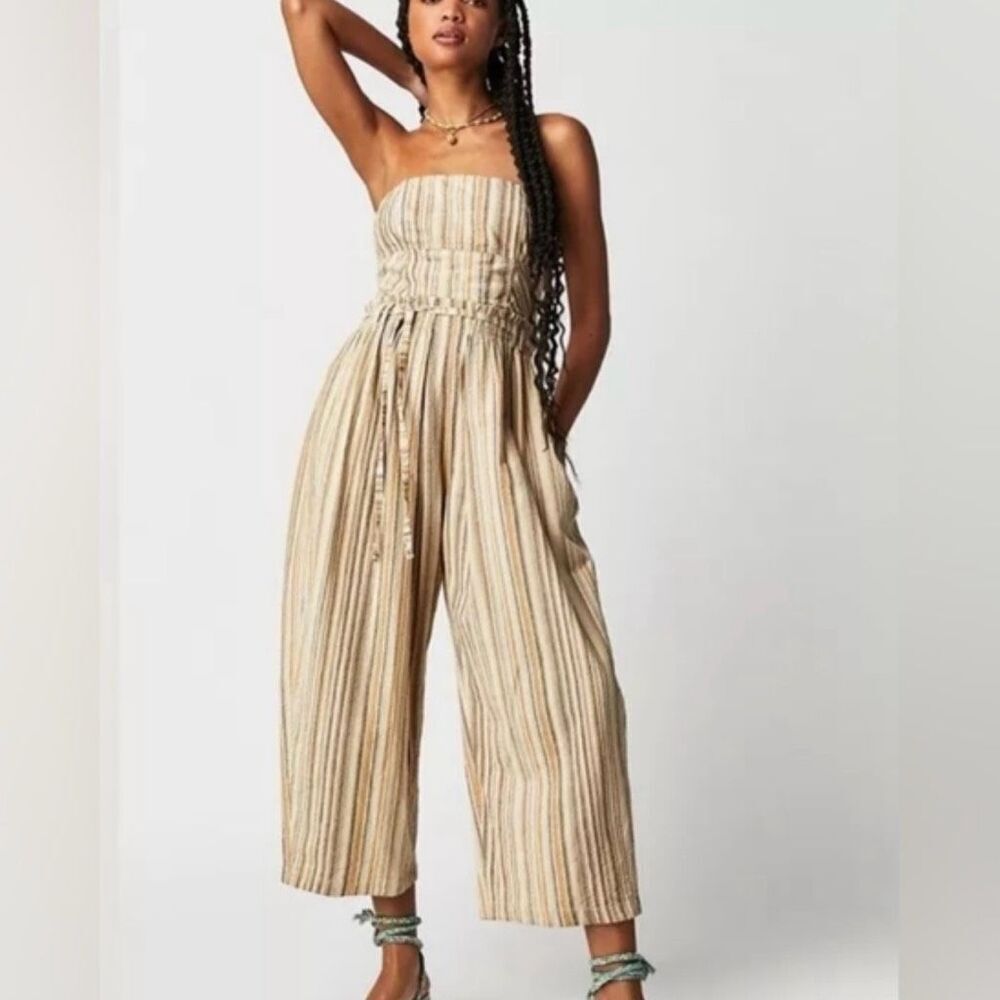 Free People Women's XS Multicolor Strapless Striped Jumpsuit Casual‎